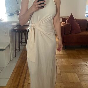 Mango Cream Ruched Halter Maxi Dress